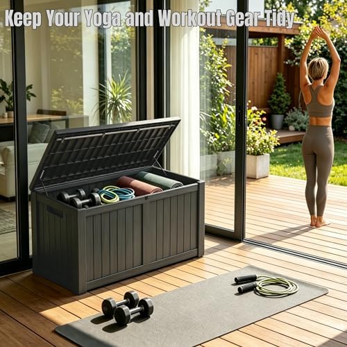 MAKINO 178 Gallon Large Resin Outdoor Storage Box, Waterproof Deck Box, Locka...