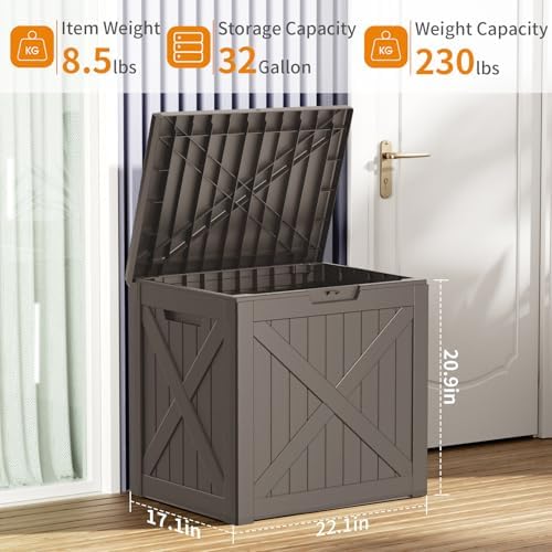 32 Gal Lockable Outdoor Storage Box Waterproof UV-Resistant Grey