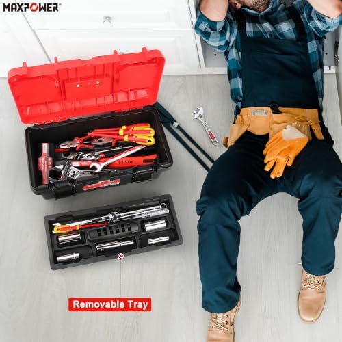 MAXPOWER Tool Box 16 inch, Plastic Small Tool Box with Latch Removable Tray