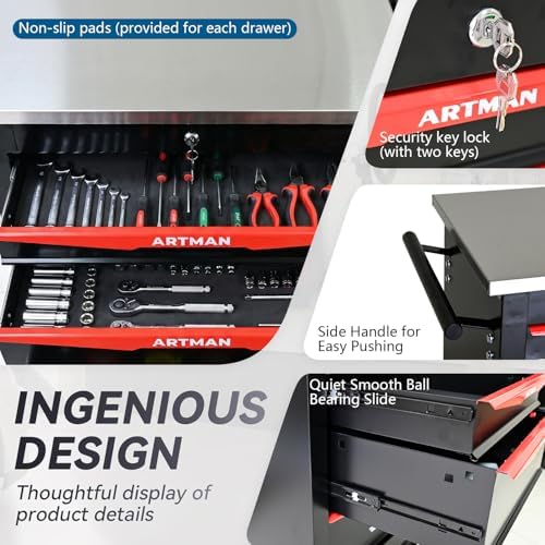 4-Drawer Rolling Tool Chest with Stainless Steel Countertop,Tool Chest with S...