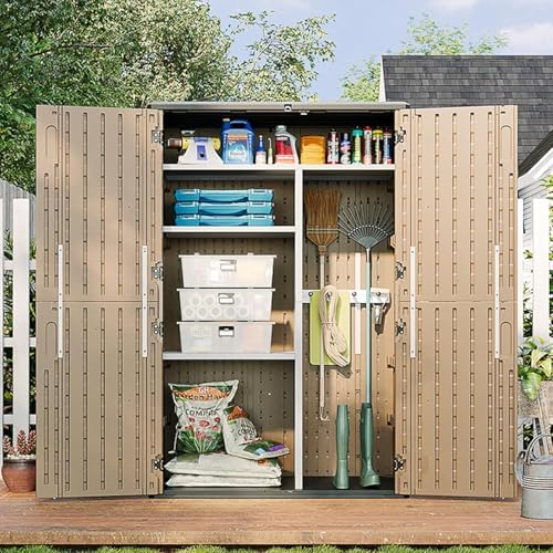 Aoxun Outdoor Storage Shed, 64 Cu.Ft Vertical Storage Sheds, Brown
