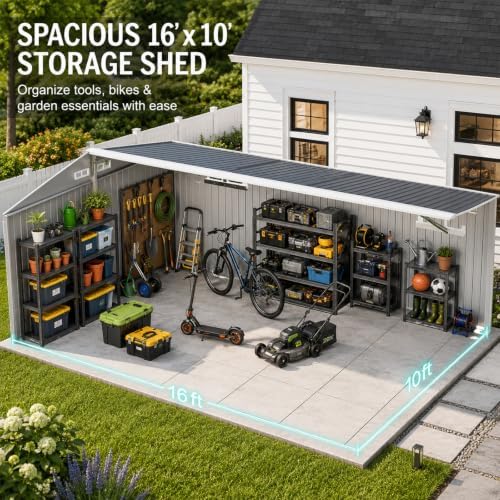 K Knowbody 10x16 FT Metal Storage Shed, 20-Gauge Frame with Double Doors