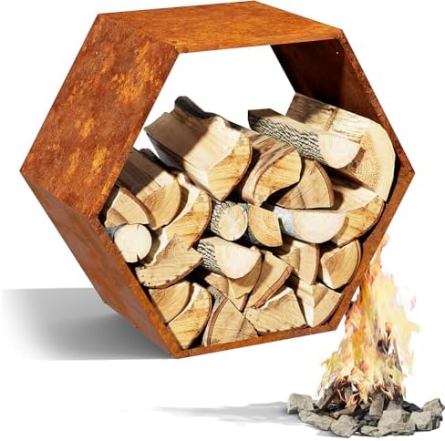 Firewood Log Rack, Heavy-Duty Hexagon, Indoor & Outdoor