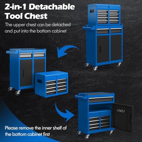 DREAMADE 5-Drawer Tool Chest Combo, Rolling Tool Cabinet w/Detachable Top Too...