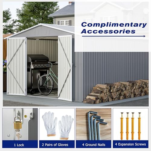 YOPTO 8x12 FT Outdoor Storage Shed W/Floor Frame,Metal Shed W/Double Lockable...