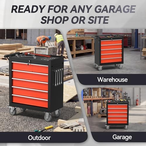 5-Drawer Rolling Tool Chest with Wheels, Metal Tool Storage Cabinet with Lock...