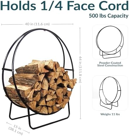 Sunnydaze Outdoor Firewood Rack, Heavy-Duty Steel, 40” Diameter