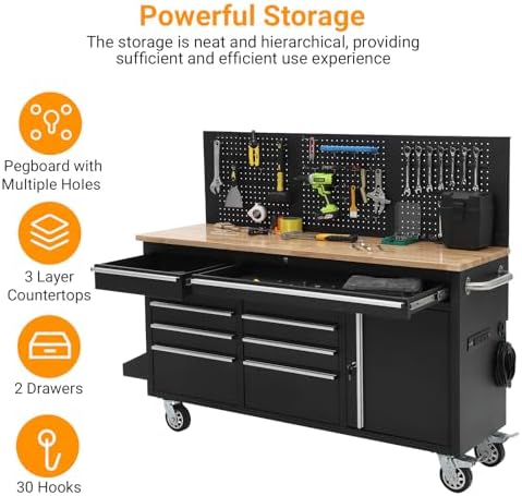 IDEALHOUSE 61-inch Rolling Tool Chest, 10 Drawers Garage Workbench Storage To...