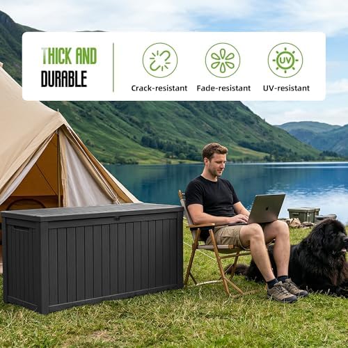 200 Gallon Outdoor Storage Deck Box Waterproof Resin Lockable Outside Bench P...