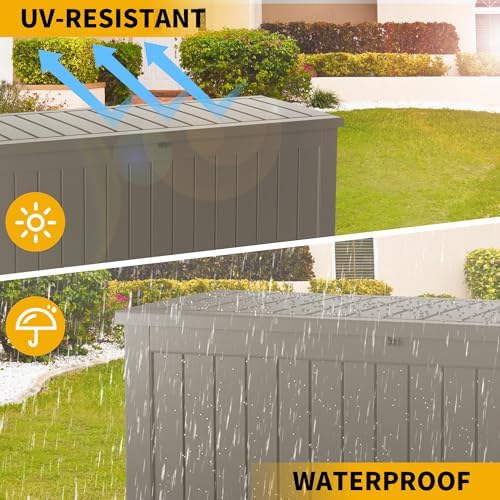 Outdoor Storage Box Waterproof, 150 Gallon Lockable Resin Deck Box Large, Pat...