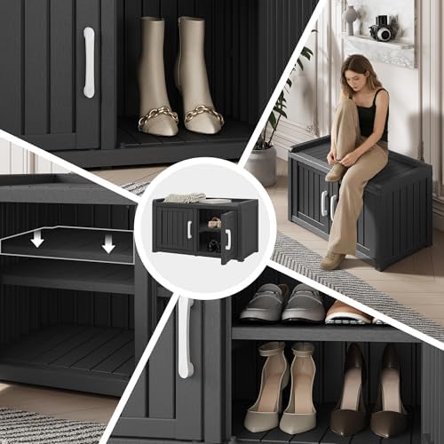 Outdoor Shoe Bench, Waterproof UV-Resistant Indoor Resin Shoe Cabinet, Entryw...