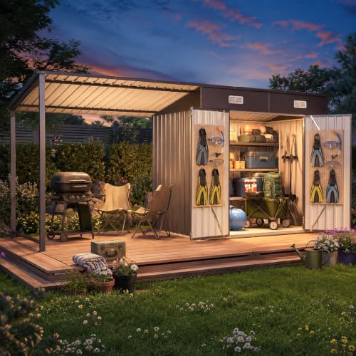 Aoxun 12x4FT Outdoor Lean to Shed & Hardtop Gazebo Black