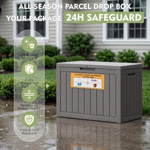 Package Delivery Box for Outside with Sign 50 Gallon (Gray)