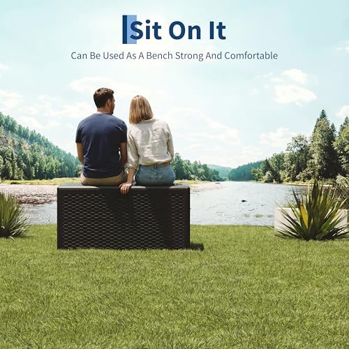 73 Gallon Waterproof Large Resin Deck Box Indoor Outdoor, Lockable Storage Co...