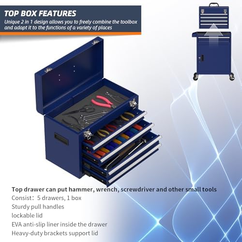 5-Drawer High Capacity Rolling Tool Box, Removable Cabinet Storage Tool Chest...