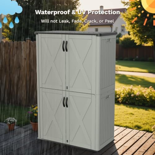 Patiowell 50 Cu.ft Resin Horizontal Outdoor Storage Shed, Plastic Cabinet