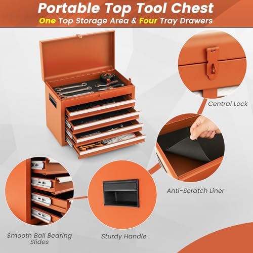 DREAMADE 5-Drawer Tool Chest Combo, Rolling Tool Cabinet w/Detachable Top Too...