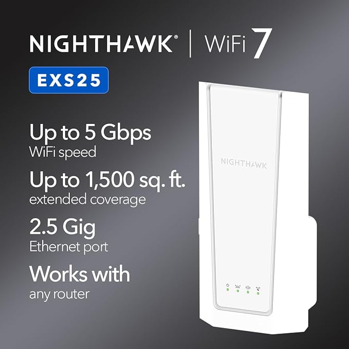 NETGEAR WiFi 7 Range Extender – BE5000 Dual-Band Wireless Signal Booster &