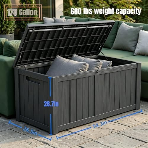 MAKINO 178 Gallon Large Resin Outdoor Storage Box, Waterproof Deck Box, Locka...