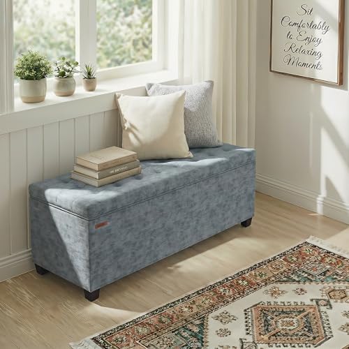 ABHENG Chenille Storage Ottoman Bench with Legs, 43.5”W x 15.7”D x 15.7”H,Met...