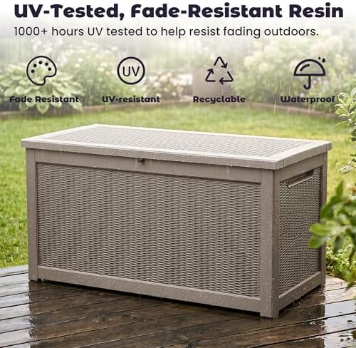 PatioZen 360 Gallon Outdoor Storage Box, Heavy Duty Resin Large Deck Box Orga...