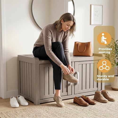 ROJIK Shoe Cabinet Waterproof UV-Resistant,Storage Bench Indoor Outdoor with ...