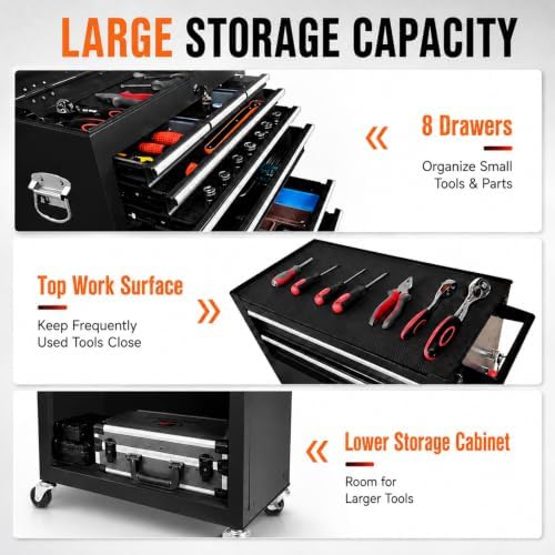 Rolling Tool Chest - 8 Drawers Tool Box Organizer with Lockable Wheels, Slidi...