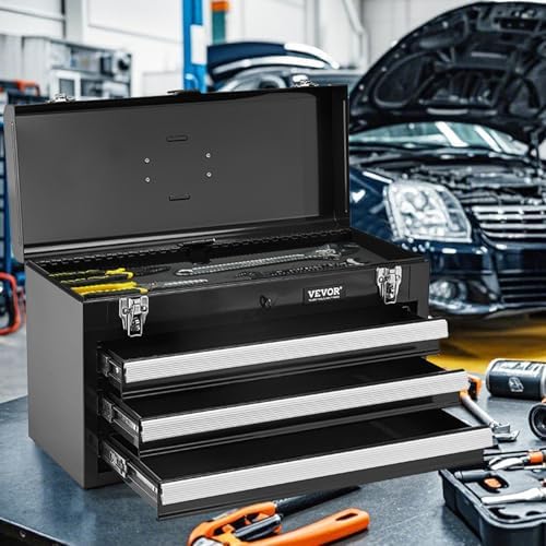 VEVOR Metal Tool Box, 20.5-inch, Portable Metal Tool Box with 3 Drawers, Smal...