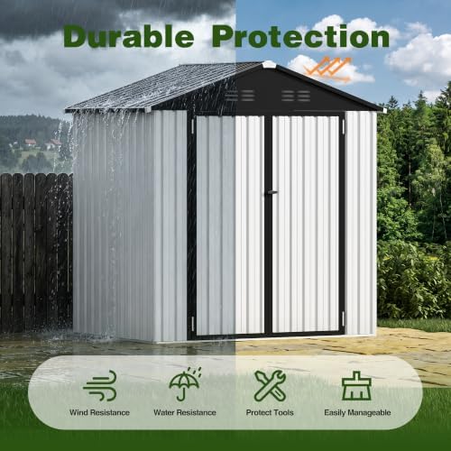 6 x 4 FT Outdoor Storage Shed, Waterproof Metal Garden Tool Shed with Gable S...