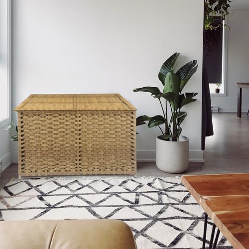 Wicker Storage Trunk, Large Storage Basket with Lid,Rural Natural
