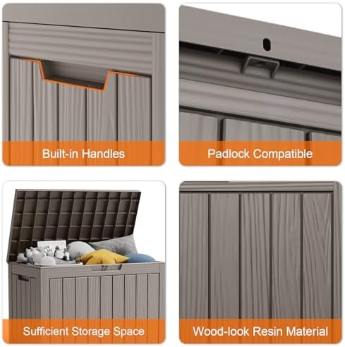PatioZen 45 Gallon Resin Deck Box,Waterproof Outside Storage Boxes, Patio Out...