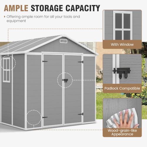 Amopatio 8x8 FT Storage Shed, Grey & White