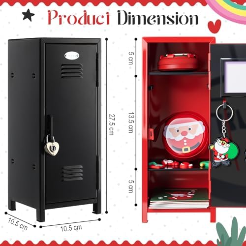 Vercraft 2 Pcs Mini Metal Locker with Lock, 10.8 Inch Safe Box, Red,Black