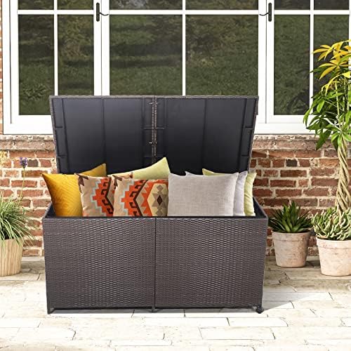 RELAX4LIFE 175-Gallon Outdoor Storage Box, Wicker Rattan Outside Storage Cont...