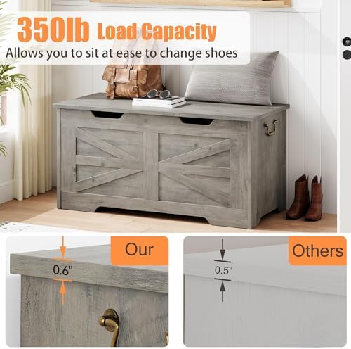 IDEALHOSUE 39.4" Storage Chest, Wooden Storage Bench with Safety Hinge, ...