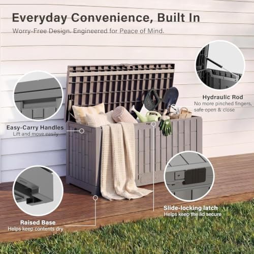 EAST OAK Outdoor Storage Box, 80 Gallon Deck Box, Waterproof Resin Storage Bi...
