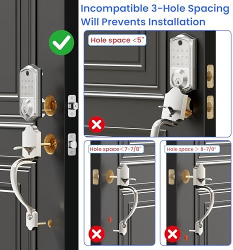 Veise VE017-H 8-in-1 Fingerprint Smart Front Door Lock Set, Satin Nickel