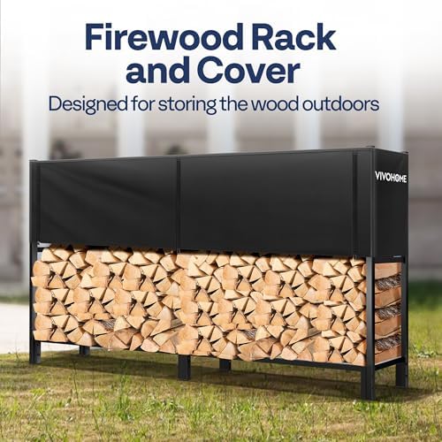 VIVOHOME Upgraded Heavy Duty 8 ft Firewood Rack Outdoor with Cover
