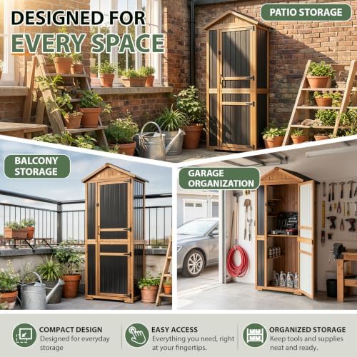 Gowoodhut Tall Outdoor Storage Cabinet with 4 Shelves, Garden Tool Shed