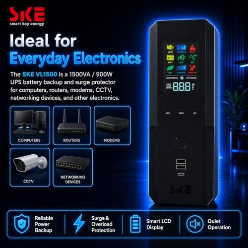 SKE 1500VA/900W Small UPS Battery Backup & Surge Protector