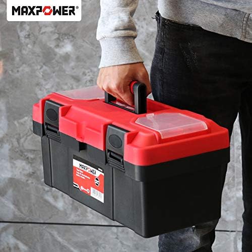 MAXPOWER Tool Box 16 inch, Plastic Small Tool Box with Latch Removable Tray