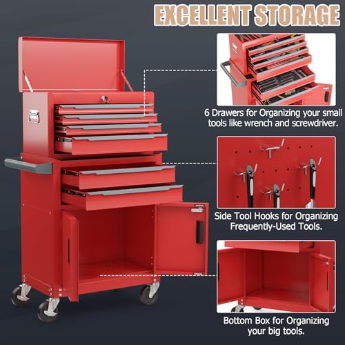ERGOMASTER Large Rolling Tool-Chest with 6 Drawers Heavy Duty Tool-Cabinet on...