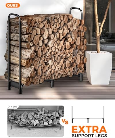 Firewood Rack，4ft Heavy Duty Fire Wood Storage Racks for Indoor Outdoor，Metal...