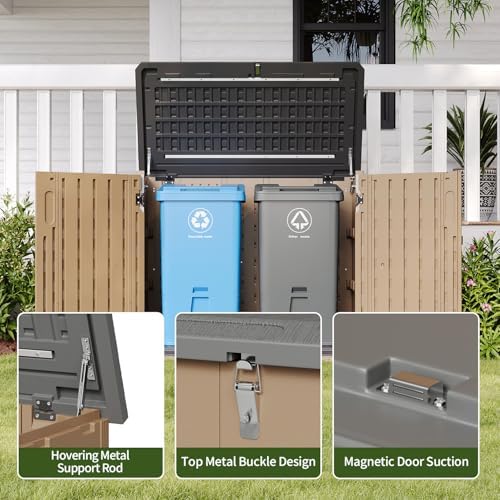 Aoxun Outdoor Storage Cabinet 35 Cu.Ft Outdoor Trash Can Storage Shed,Brown