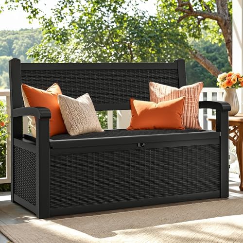 YITAHOME 80 Gallon Storage Bench Deck Box, Lockable Patio Bench with Hidden S...