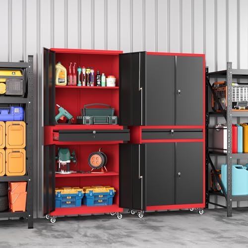 Metal Garage Storage Cabinet with Wheels, Rolling Garage Cabinet with Locking...