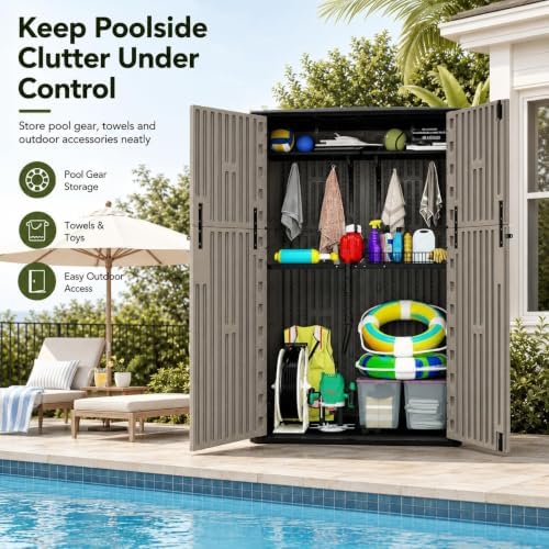 ADDOK 57 Cu.Ft Outdoor Storage Shed,Resin Storage Cabinet with Floor