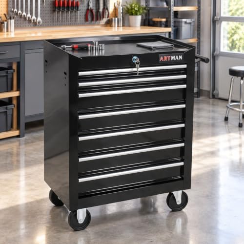 7 Drawers Rolling Tool Cart on Wheels, Multifunctional Organizer Tool Chest T...