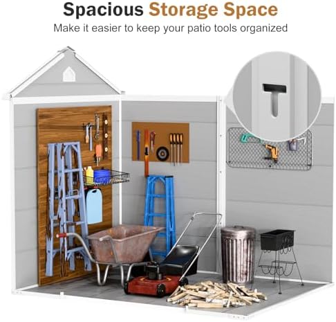 Outdoor Resin Storage Shed 8x6x7 FT with Floor 2 Windows, Reinforced Frame La...