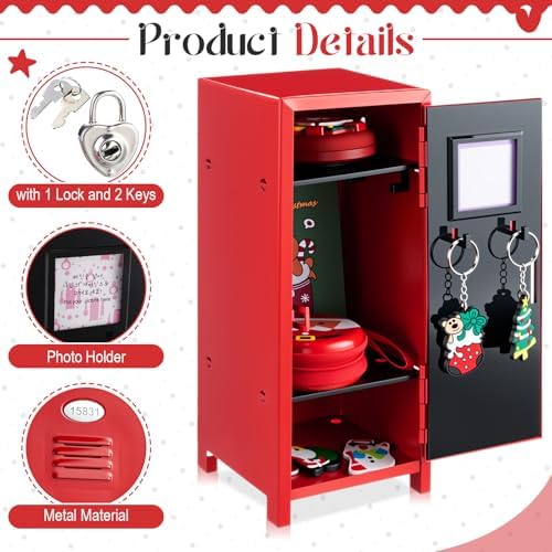 Vercraft 2 Pcs Mini Metal Locker with Lock, 10.8 Inch Safe Box, Red,Black